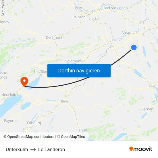 Unterkulm to Le Landeron map