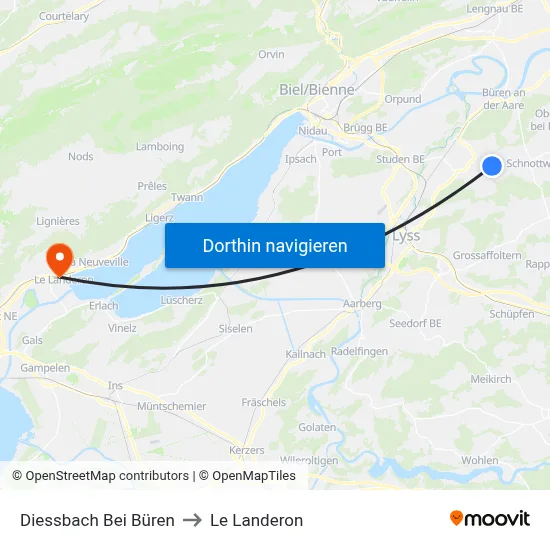 Diessbach Bei Büren to Le Landeron map