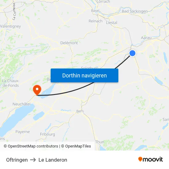 Oftringen to Le Landeron map