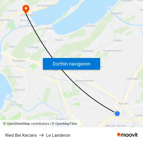 Ried Bei Kerzers to Le Landeron map