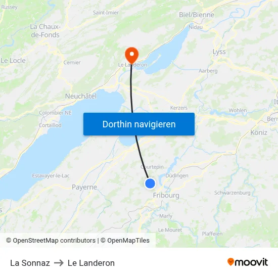 La Sonnaz to Le Landeron map