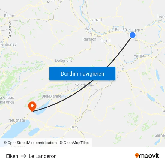 Eiken to Le Landeron map