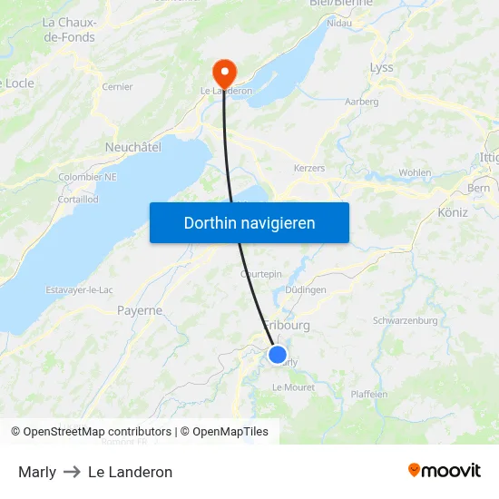 Marly to Le Landeron map