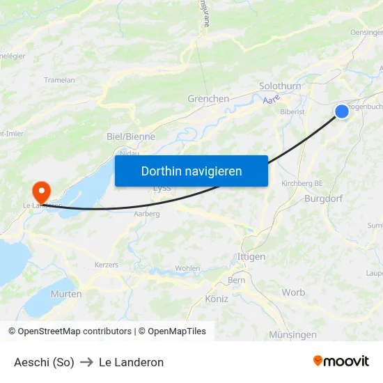 Aeschi (So) to Le Landeron map