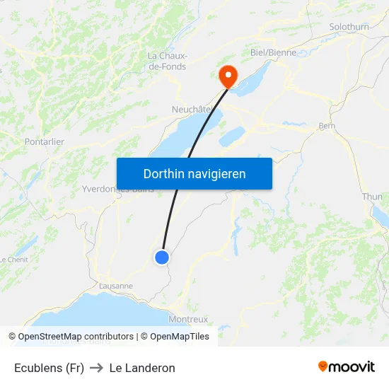Ecublens (Fr) to Le Landeron map
