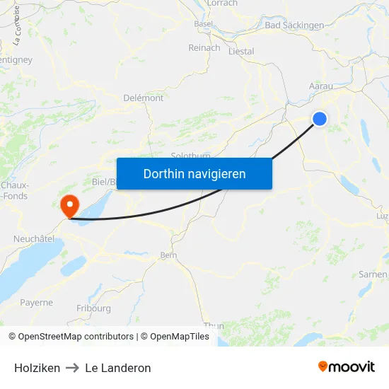 Holziken to Le Landeron map