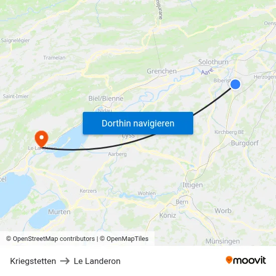 Kriegstetten to Le Landeron map