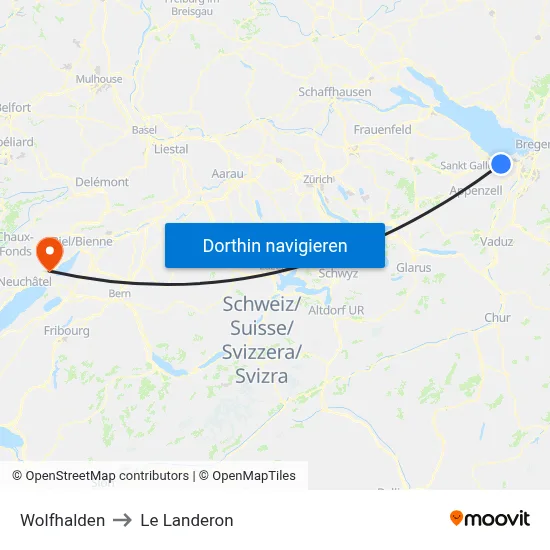 Wolfhalden to Le Landeron map