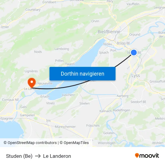 Studen (Be) to Le Landeron map