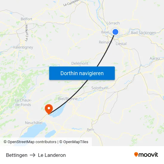 Bettingen to Le Landeron map