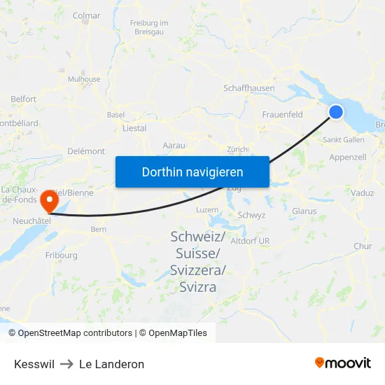 Kesswil to Le Landeron map