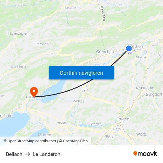 Bellach to Le Landeron map