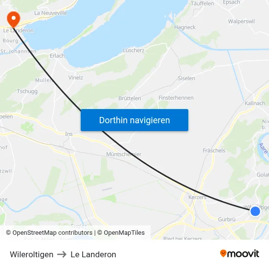 Wileroltigen to Le Landeron map