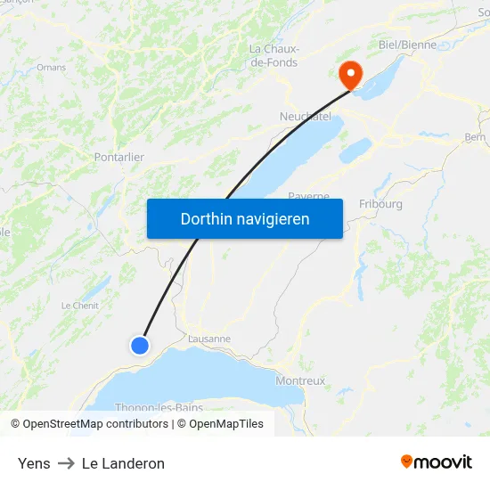 Yens to Le Landeron map