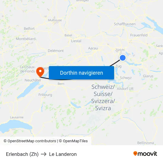Erlenbach (Zh) to Le Landeron map