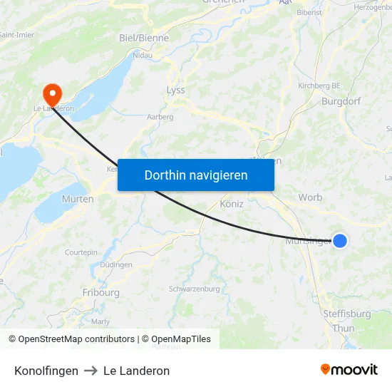 Konolfingen to Le Landeron map