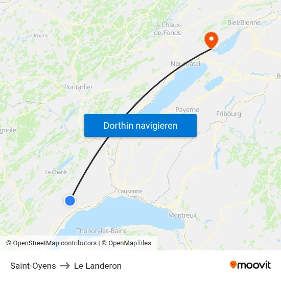 Saint-Oyens to Le Landeron map