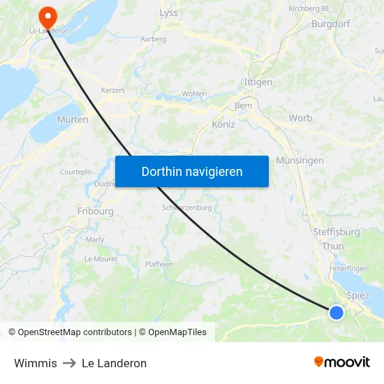 Wimmis to Le Landeron map