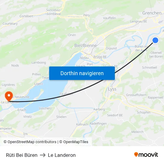 Rüti Bei Büren to Le Landeron map