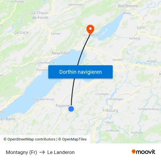 Montagny (Fr) to Le Landeron map