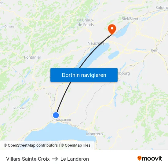 Villars-Sainte-Croix to Le Landeron map