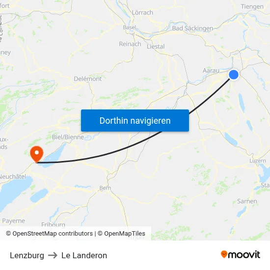Lenzburg to Le Landeron map