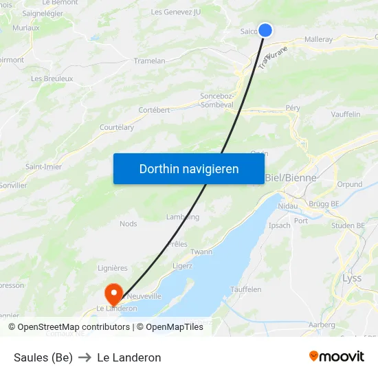 Saules (Be) to Le Landeron map