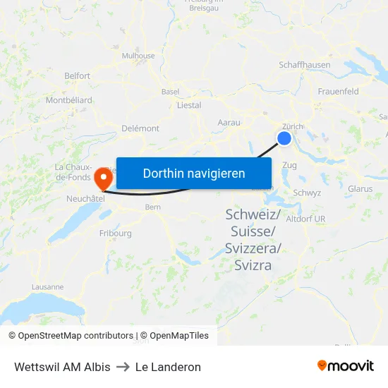 Wettswil AM Albis to Le Landeron map