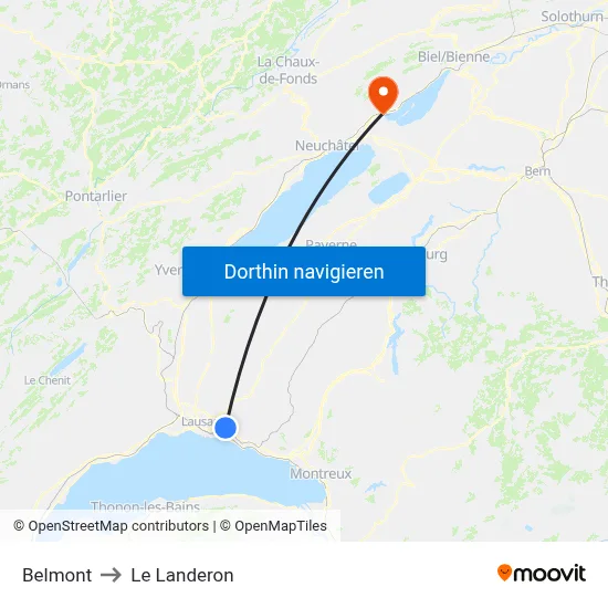 Belmont to Le Landeron map