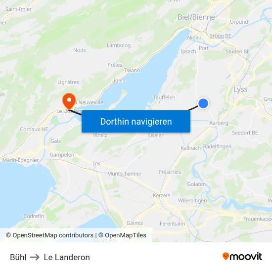 Bühl to Le Landeron map