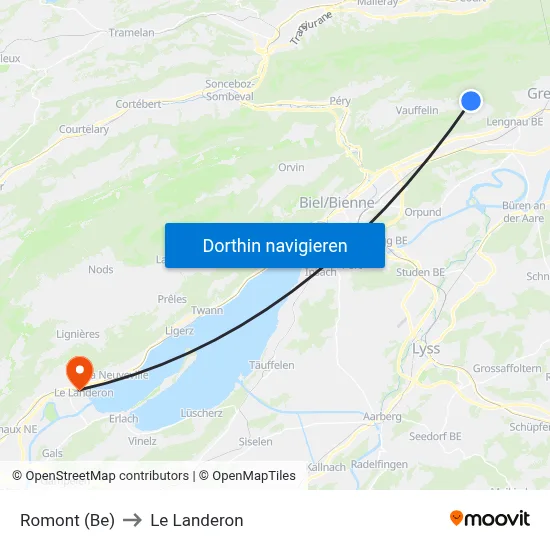 Romont (Be) to Le Landeron map