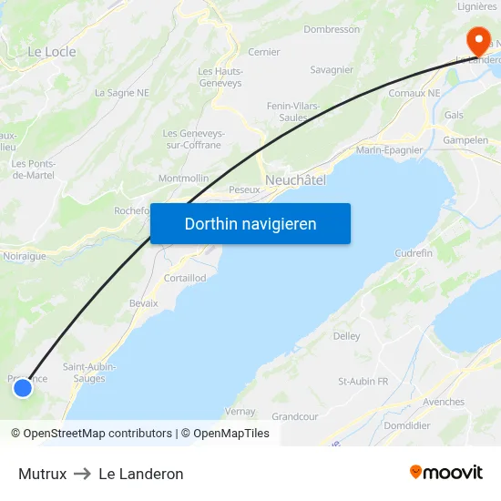 Mutrux to Le Landeron map