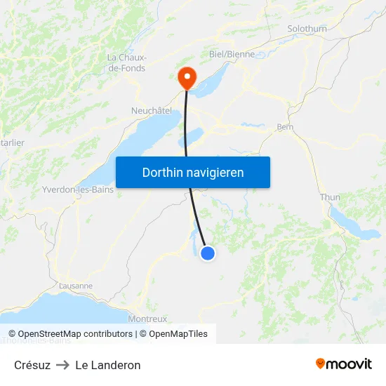 Crésuz to Le Landeron map