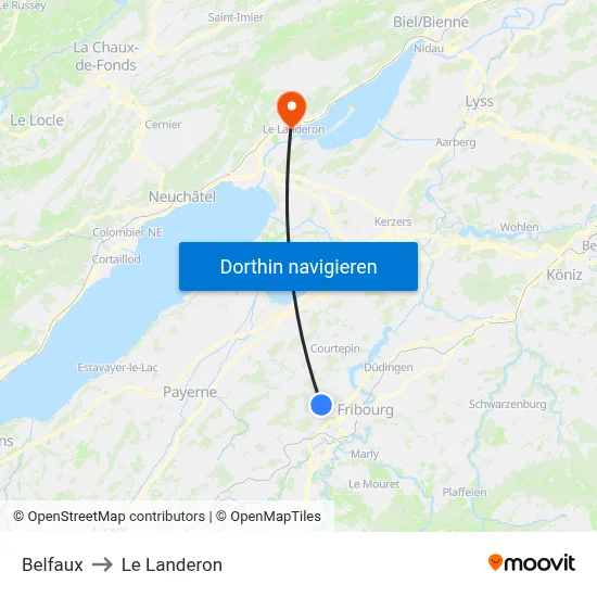 Belfaux to Le Landeron map