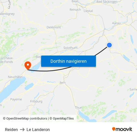 Reiden to Le Landeron map