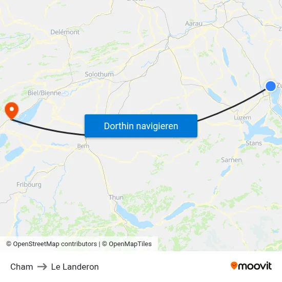 Cham to Le Landeron map