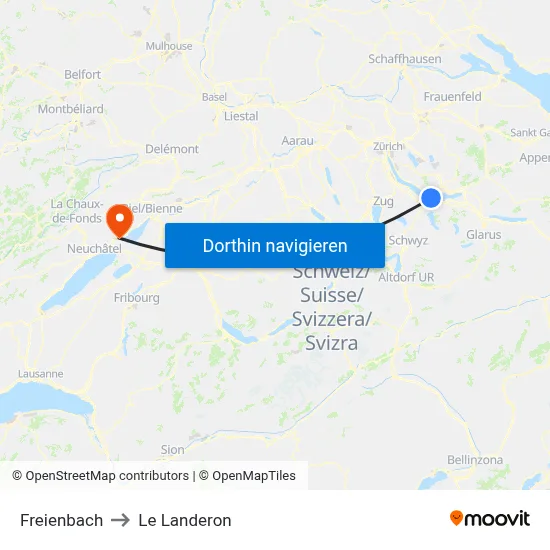 Freienbach to Le Landeron map