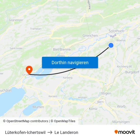 Lüterkofen-Ichertswil to Le Landeron map