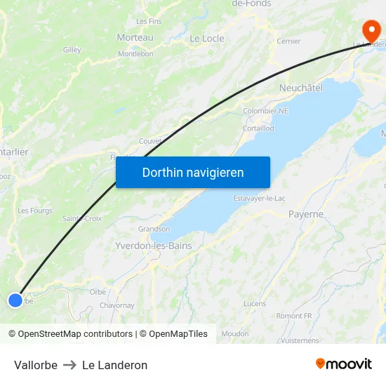 Vallorbe to Le Landeron map