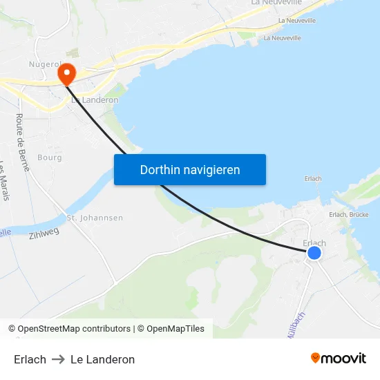 Erlach to Le Landeron map