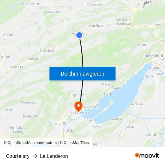 Courtelary to Le Landeron map