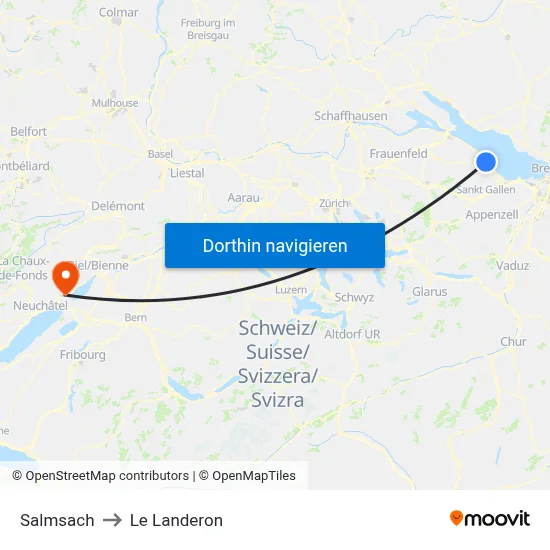 Salmsach to Le Landeron map