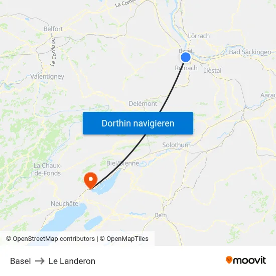 Basel to Le Landeron map