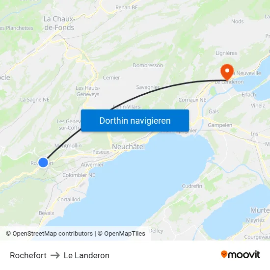 Rochefort to Le Landeron map