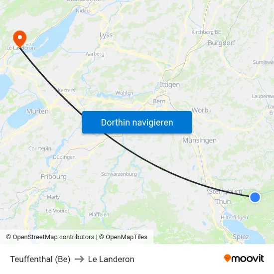 Teuffenthal (Be) to Le Landeron map