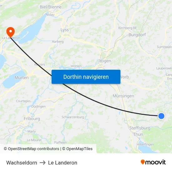 Wachseldorn to Le Landeron map