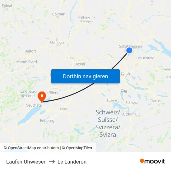 Laufen-Uhwiesen to Le Landeron map