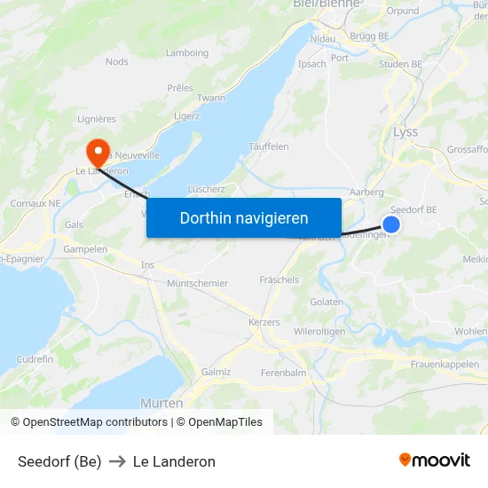 Seedorf (Be) to Le Landeron map