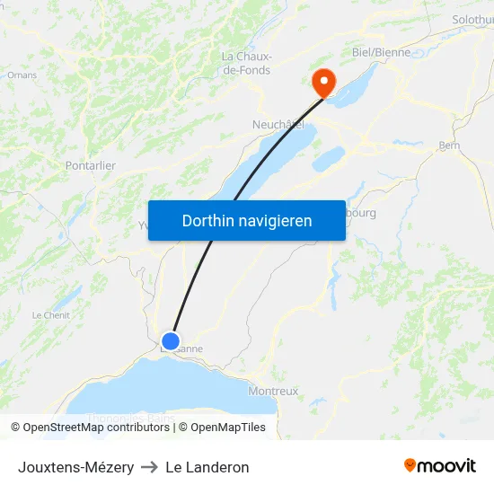 Jouxtens-Mézery to Le Landeron map