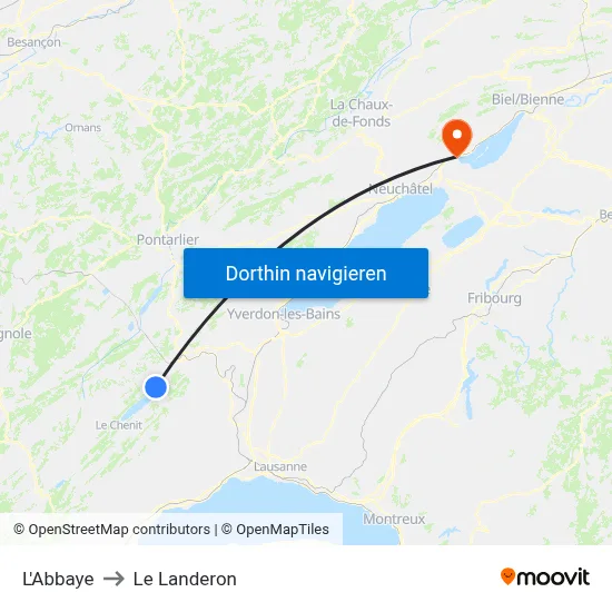 L'Abbaye to Le Landeron map